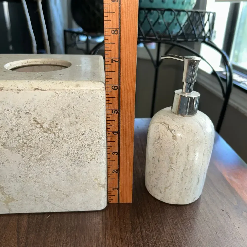 Natural travertine stone bathroom liquid soap dispenser tissue box cover